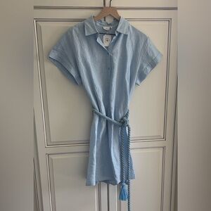 Hermoza Mia Blue Linen Belt Shirt Dress Nautical Lightweight Beach Women Small